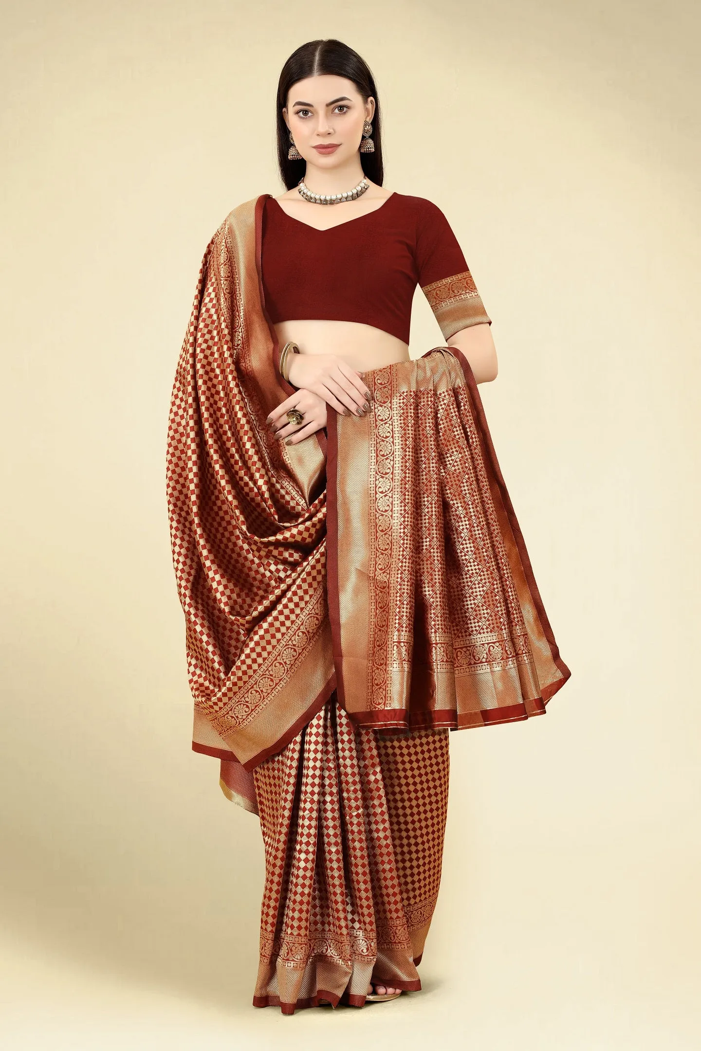 Women Party Wear Designer Maroon Colour Banarasi Silk Saree Collection