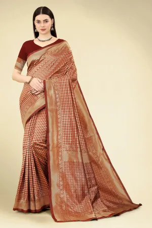 Women Party Wear Designer Maroon Colour Banarasi Silk Saree Collection