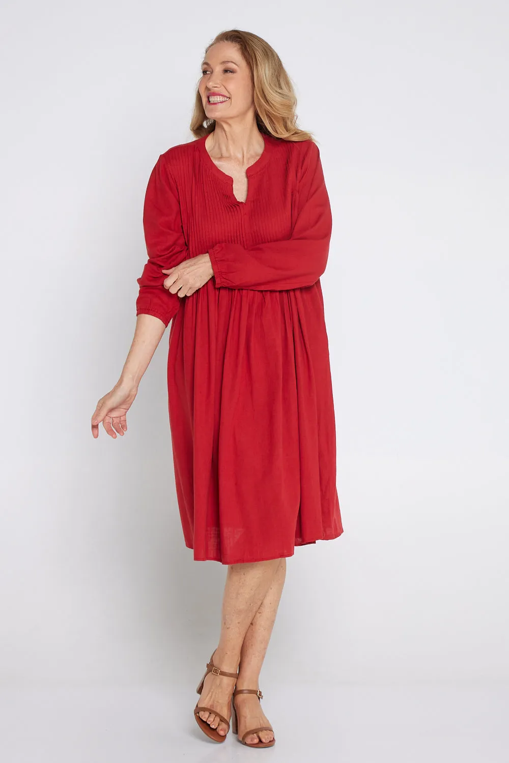 Zari Linen Dress - Red